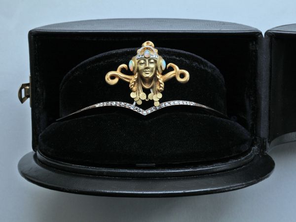 Photo of the tiara in its black velvet case.