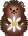 a hedgehog holding a daisy bloom