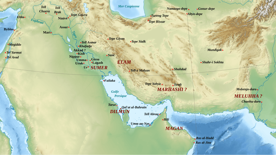 A map of the Middle East during the second half of the 3rd millenium BC