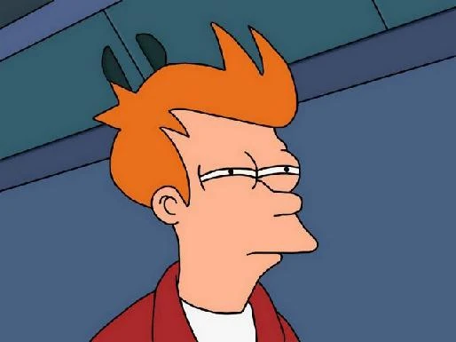 image of Philip Fry from Futurama squinting at something