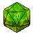 green 20-sided die