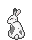 White bunny with light grey spots. Its sitting with its back to the viewer, looking over its shoulder, but its visible eye is closed.