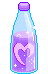 A sparkly purple drink with a heart as the logo