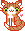 Orange kitty with brown stripes and dark orange outlining. Kitty has white muzzle, chest, tail tip and feet. Eyes are bright green and blinking. There is a flapping pink heart to the right of the kitty.