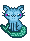 kitty in shades of blue with a green mermaid tail. The tip of the tail is going up and down.