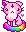Pastel Goth Kitty - made by Jug pink kitty with a rainbow tail and an upside down cross on its forehead. The kitty's left ear is folded down, the right ear is upright.