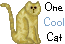 orange striped tabby cat drawn in country style with ONE COOL CAT to the side. The word COOL is blinking.