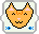 orange cat face with a blue fish in each bottom corner