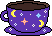 purple tea cup with stars and crescent moons