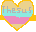 A charm of a heart with pink and cyan stripes underneath the name 'Thesus'