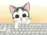 small cartoon kitty typing